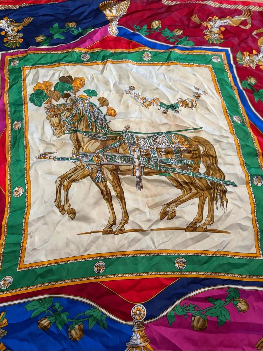 Equestrian-Print Silk Scarf in Multicolor